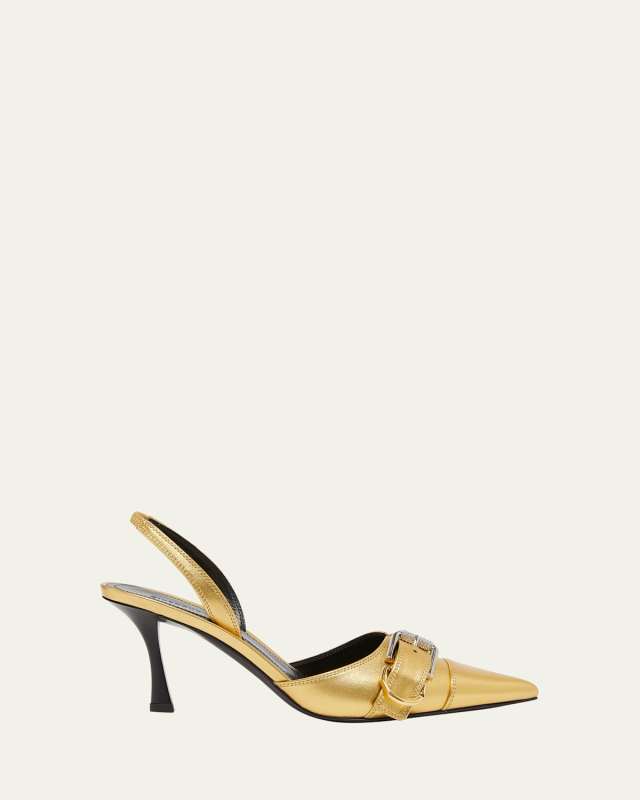 Voyou Metallic Buckle Slingback Pumps